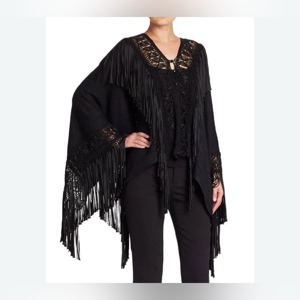 Ralph Lauren Collection Black Silk Fringe Poncho Runway Southwestern Crochet NWT - Picture 3 of 6